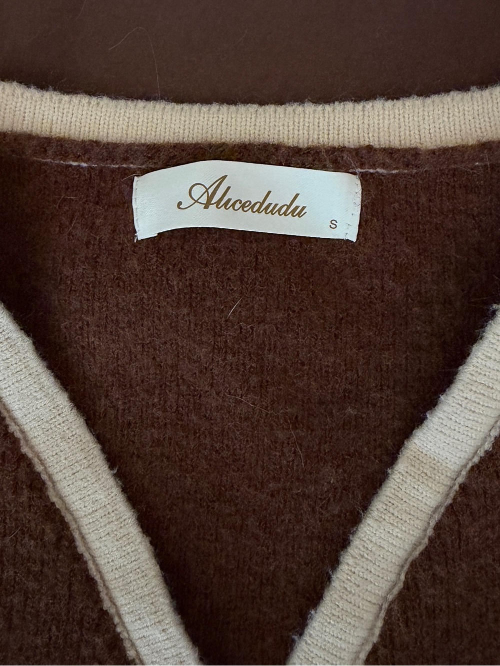 Brown Knit Sweater Vest with Cream Trim - Picture 4 of 5